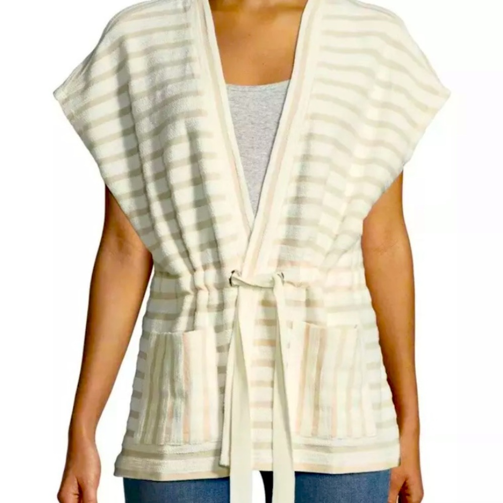 Bobeau Patty Peach and Cream Striped Cardigan